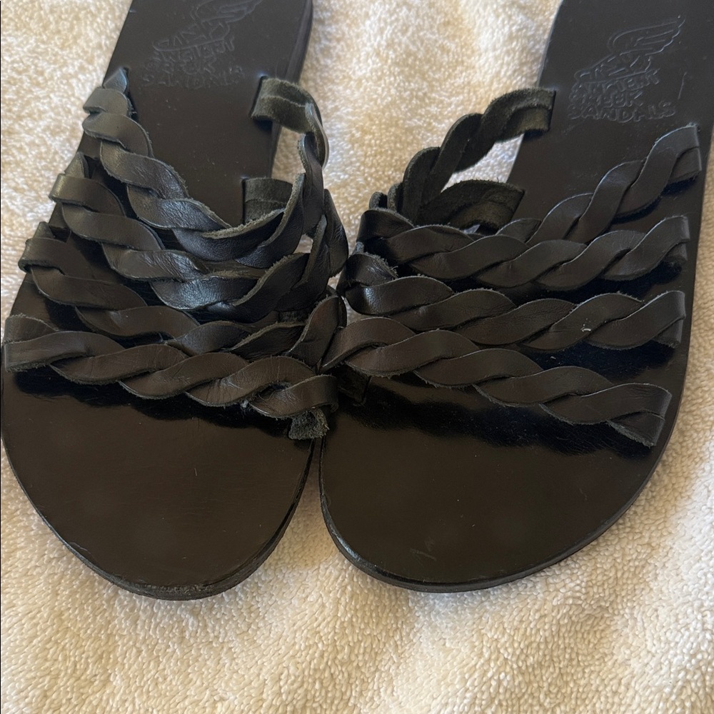 Ancient Greek Sandals Black Braided Women's Sandals - Picture 3 of 6